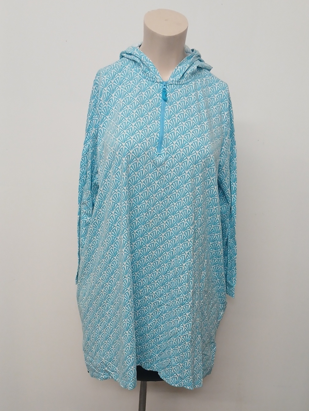 Lands' End Teal and White Printed Hooded Top Coverup Size 3x - Picture 2 of 10